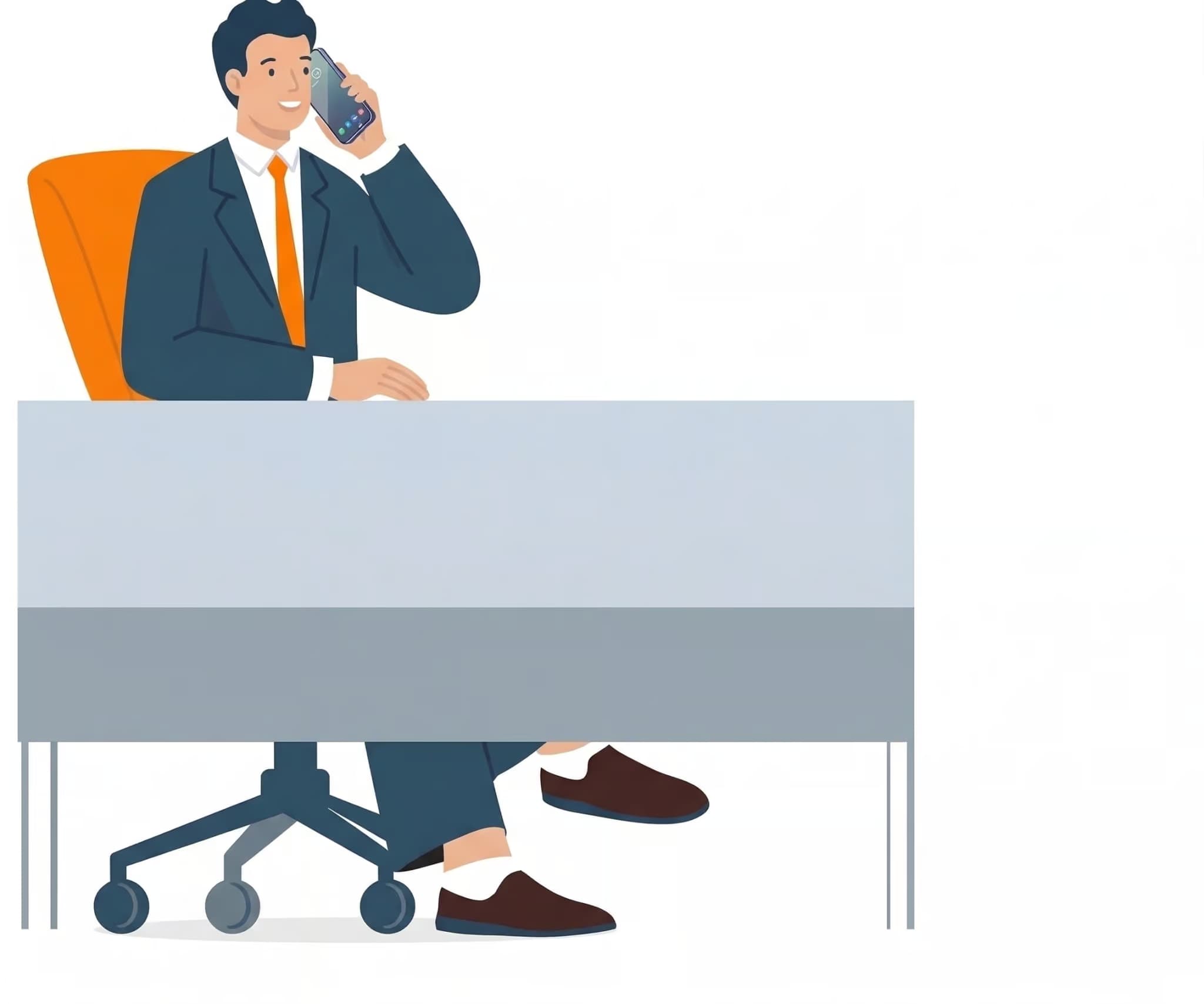 Claude responded: Illustration d'un homme en costume assis à son bureau, téléphone à l'oreille.Illustration d'un homme en costume assis à son bureau, téléphone à l'oreille.