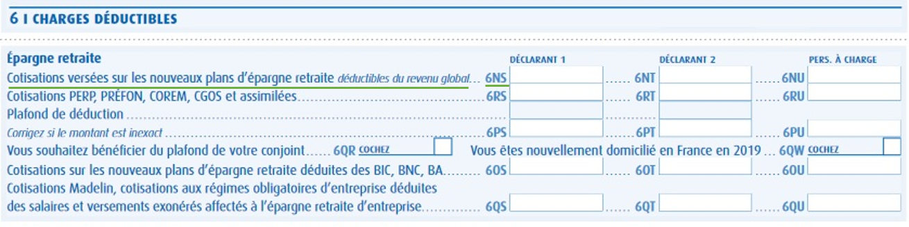 Déclaration n°2042 chapitre Épargne retraite